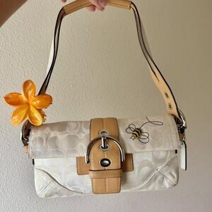 Coach Cream and Tan Shoulder Bag with Floral Accent